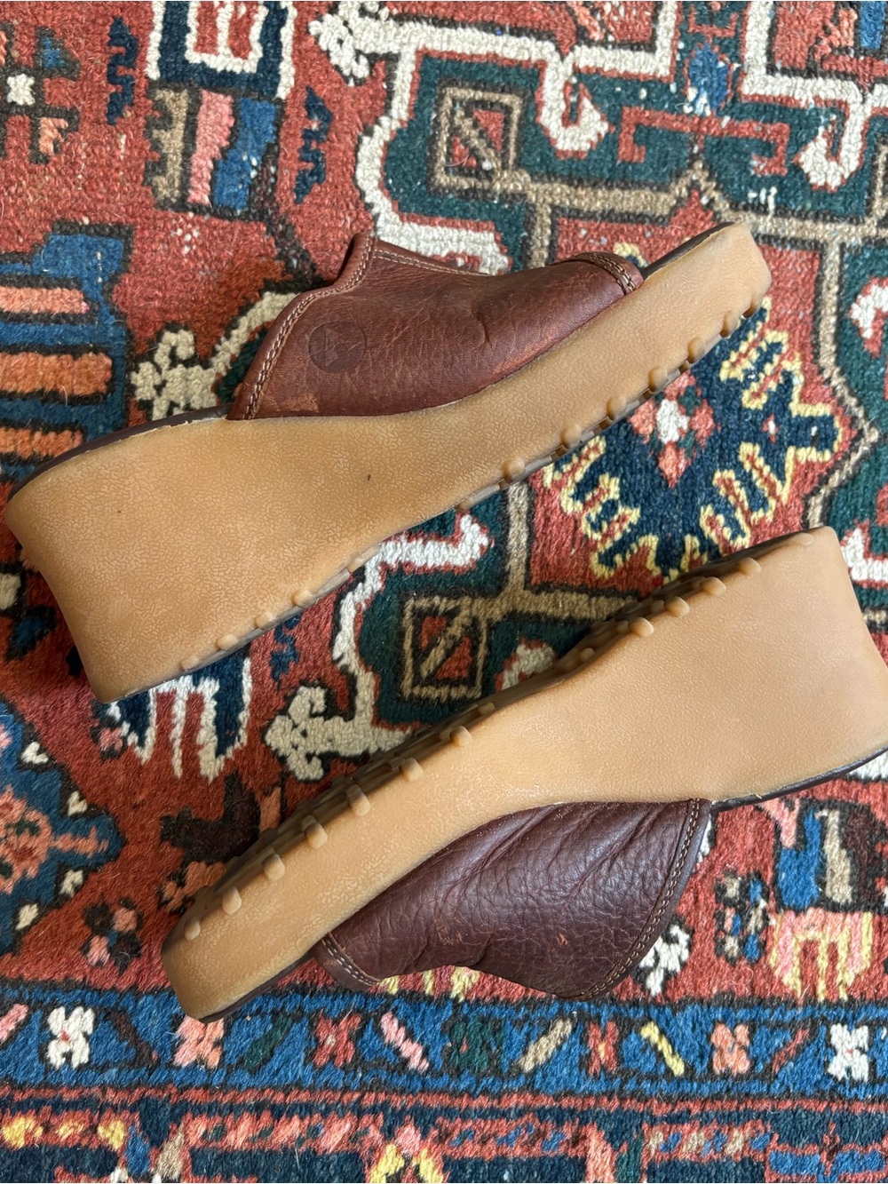 Airwalk Vintage Y2K Brown Leather Chunky Wedge Platform Slide Sandals Tan Soles